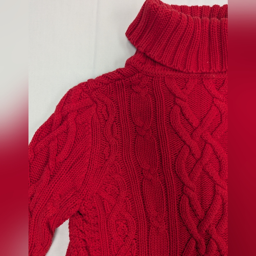 Lands' End Drifter Chunky Cable Knit Turtleneck Sweater In Red - Picture 10 of 12